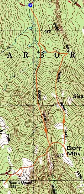 Topographic map of Cadillac Mountain, Dorr Mountain