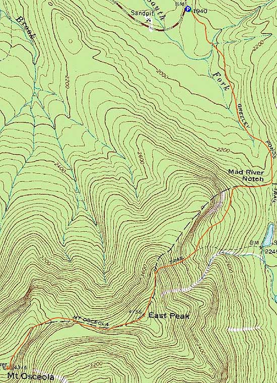 Topographic map of Mt. Osceola (East Peak), Mt. Osceola - Click to enlarge