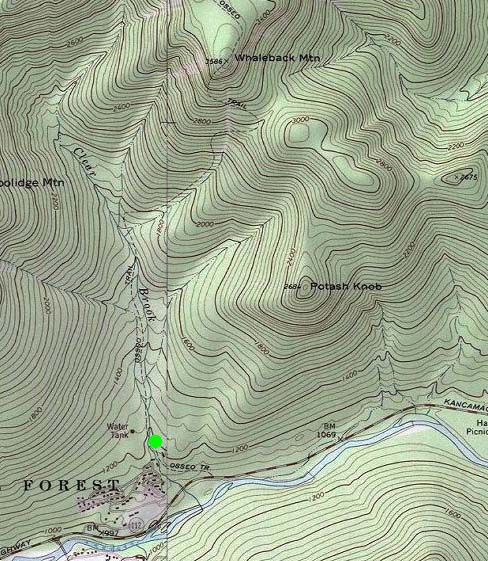 Topographic map of Whaleback Mountain, Whaleback Mountain (South Peak)