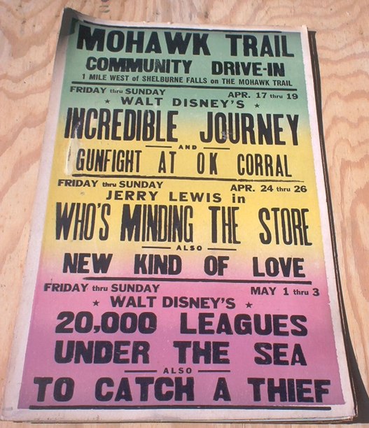 A 1963 listing of movies at the Mohawk Trail Community Drve In