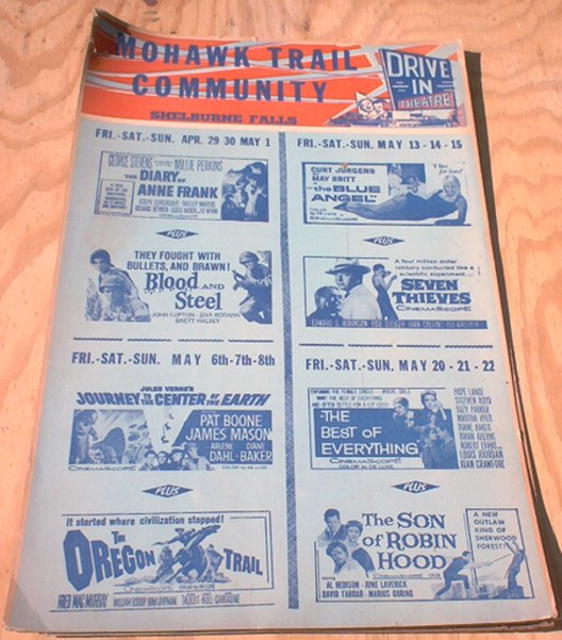 A 1959 listing of movies at the Mohawk Trail Community Drive In