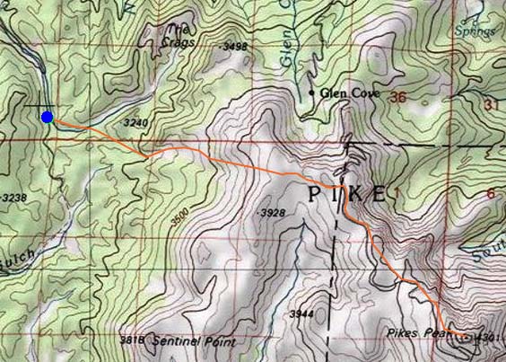 Topographic map of Pikes Peak