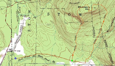 Topographic map of Blueberry Mountain - Click to enlarge