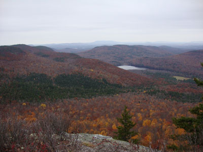Looking at Shell Pond and Pleasant Mountain from near the summit of Blueberry Mountain - Click to enlarge