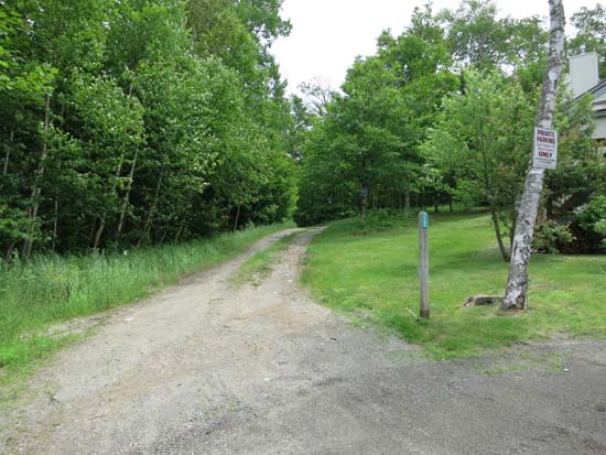 The Burnt Mountain Trail trailhead at the end of Bigelow Mountain Drive