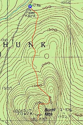 Topographic map of Burnt Mountain - Click to enlarge