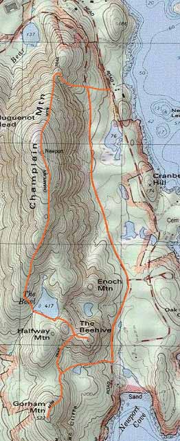 Topographic map of Champlain Mountain, The Beehive, Gorham Mountain