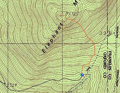 Topographic map of Elephant Mountain - Click to enlarge