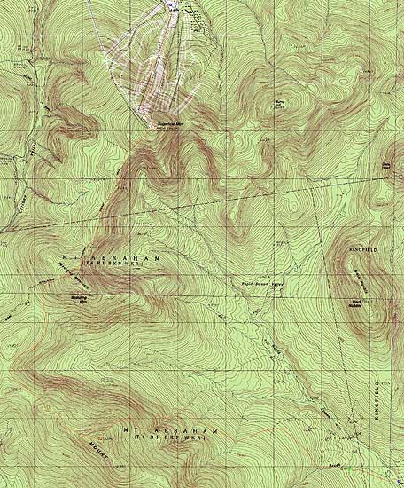 Topographic map of Mt. Abraham, Spaulding Mountain, Sugarloaf Mountain - Click to enlarge