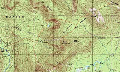 Topographic map of Mt. Coe, South Brother, North Brother, Fort Mountain - Click to enlarge