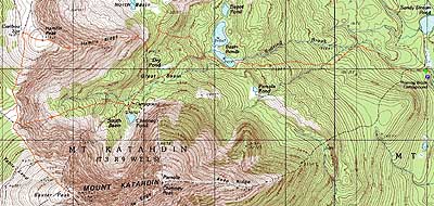 Topographic map of Mt. Katahdin (Hamlin Peak), ME, Mt. Katahdin (Baxter Peak), ME - Click to enlarge