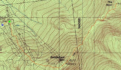 Topographic map of Saddleback Mountain, The Horn - Click to enlarge