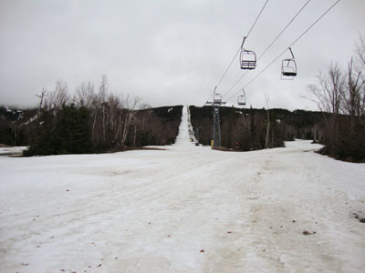Looking up the hiking path near the base lodge of the ski area