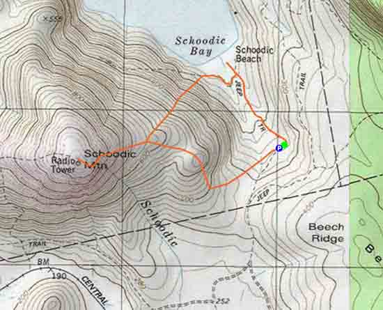 Topographic map of Schoodic Mountain