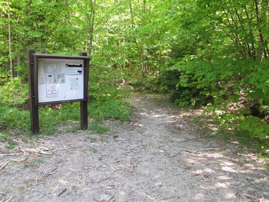 The Schoodic Beach Trail trailhead at the end of Donnell Pond Road