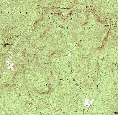 Topographic map of Speckled Mountain, Durgin Mountain, Butters Mountain, Red Rock Mountain - Click to enlarge