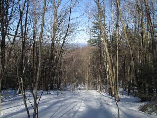 Ascending an old ski trail with Mt. Monadnock in the distance