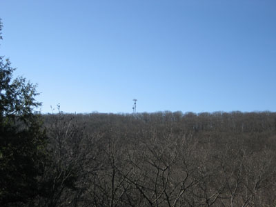 Looking at the communication tower near Pocumtuck Rock from the old Deerfield Academy ski area