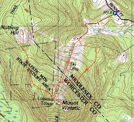 Topographic map of Mt. Watatic, Nutting Hill