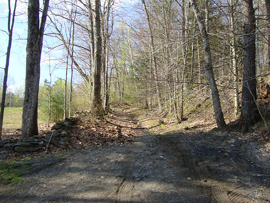The beginning of the woods road portion of Cutting Hill Lane