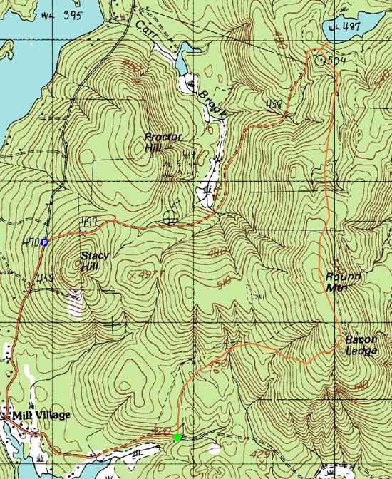 Topographic map of Bacon Ledge, Round Mountain - Click to enlarge