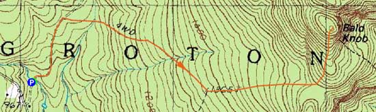 Topographic map of Bald Knob - Click to enlarge