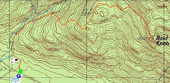 Topographic map of Bald Knob - Click to enlarge