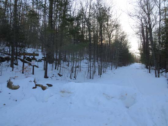 The start of the Bald Ledge Trail at the end of the maintained portion of Sky Pond Road