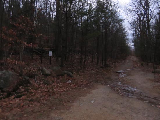 The start of the Bald Ledge Trail at the end of the maintained portion of Sky Pond Road