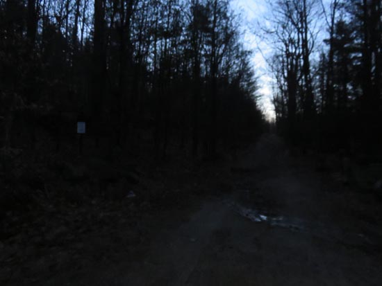 The start of the Bald Ledge Trail at the end of the maintained portion of Sky Pond Road