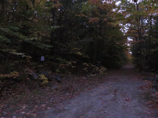 The start of the Bald Ledge Trail at the end of the maintained portion of Sky Pond Road