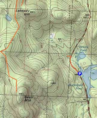 Topographic map of Bean Mountain, Kennedy Hill - Click to enlarge