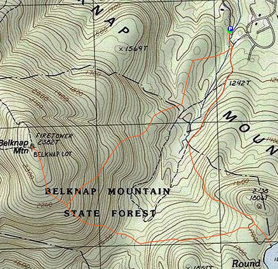 Topographic map of Belknap Mountain