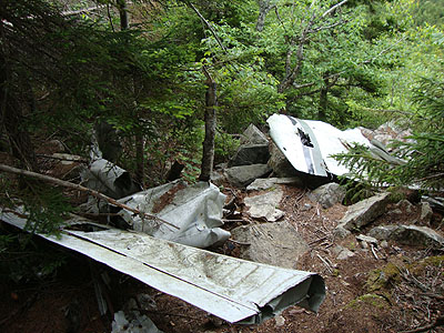 The 1972 Piper plane wreckage on the northern shoulder of Belknap Mountain