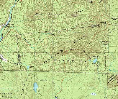 Topographic map of Black Mountain, Sandwich Mountain, Jennings Peak - Click to enlarge