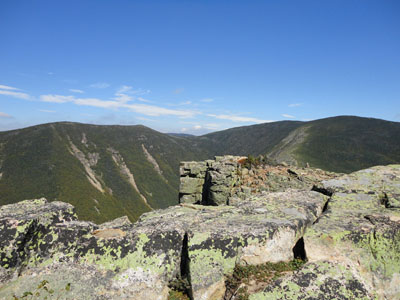 Looking at West Bond, the famous cliff, and Mt. Bond from the Bondcliff summit - Click to enlarge