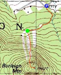 Topographic map of Burleigh Mountain