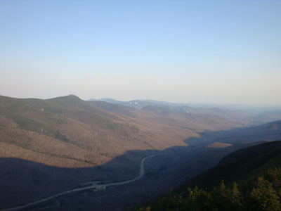 Looking down Franconia Notch from the Cannon Mountain observation tower - Click to enlarge