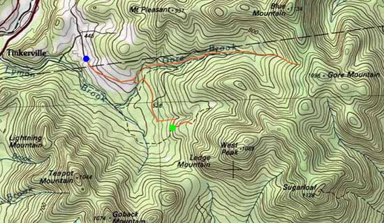 Topographic map of Castle Mountain (West Peak), Sugarloaf, Castle Mountain, Notch Mountain, Gore Mountain