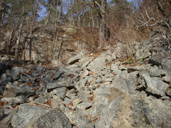 Looking up the rockslide on Cobble Mountain