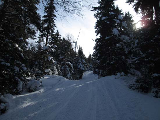 Looking up the snowmobile trail to Dixville Peak