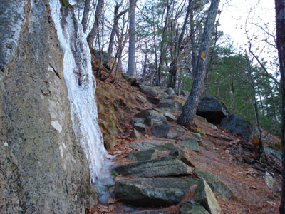 Looking up the cliffs bypass portion of the Eagle Cliff Trail
