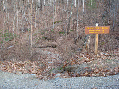 The Eagle Cliff Trail trailhead on Squam Lake Road