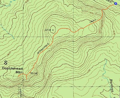 Topographic map of East Doublehead Mountain, West Doublehead Mountain - Click to enlarge
