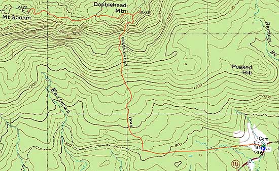 Topographic map of East Doublehead Mountain, West Doublehead Mountain, Mt. Squam - Click to enlarge