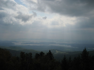 Looking across the lake at the Belknap Range from the Faraway Mountain vista - Click to enlarge