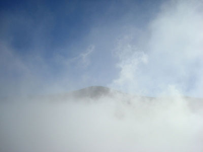 The Twins barely showing through the clouds from near the top of Galehead Mountain - Click to enlarge