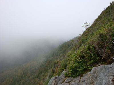 Looking into the fog from the Galehead Mountain vista - Click to enlarge