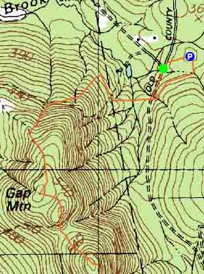 Topographic map of Gap Mountain (North Peak), Gap Mountain (South Peak)