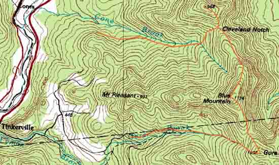 Topographic map of Gore Mountain, Mt. Blue, Mt. Blue - North Peak